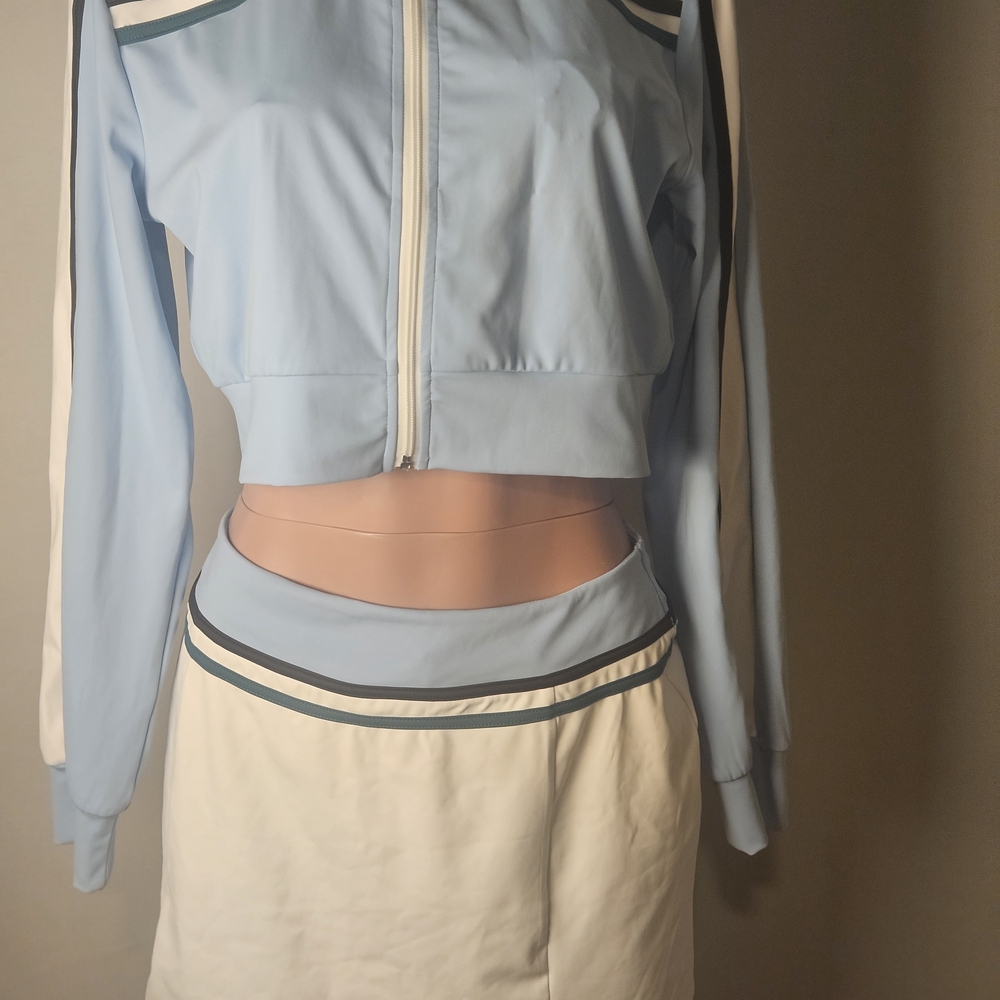 Fashion Nova Light Blue and White Two-Piece Skirt Set